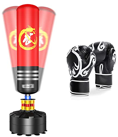 Dripex Sac de Frappe Boxe 175 cm Adulte sur Pied avec 12 ventouses MMA
