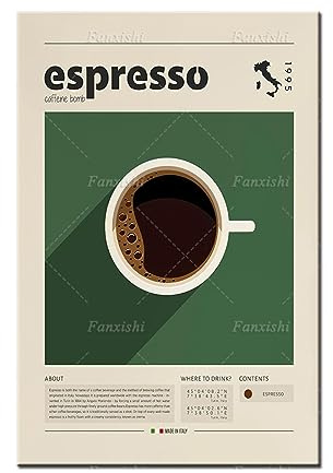 TANYANG Espresso-Poster, Kaffeedruck, Italienischer Kaffee, Retro-Poster, Einweihungsgeschenk, Küchendekor, Poster Aus Der Mitte Des Jahrhunderts, Minimalistischer Druck 21X30Cm Kein Rahmen