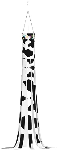 Halloween Christmas Weathervane, Black And White Cow Print Windsock, Outdoor Hanging Decoration With Led Coloured Lights Or Without Lights For Front Door, Patio Porch, Garden, Lawn Party Decoration.
