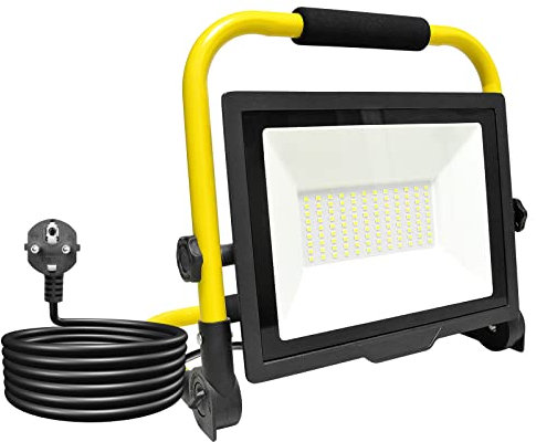 RIGIDON 75W Faretto LED da Cantiere, 7500LM Faro LED Portatile con Cavo 3M Rotazione 180° con Staffa Pieghevole Lampada da Lavoro Proiettore LED Impermeabile per Esterno Lavori Officina e Garage