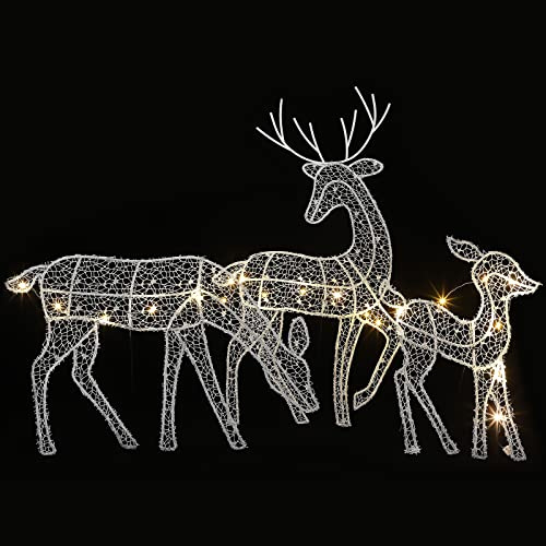 3 Pezzi Renne Natalizie Renne Illuminate Decorazioni da Giardino Renna Al Pascolo in Rattan con Luci Set Famiglia di Cervi Natalizi per Decorazioni Natalizie per Interni o Esterni Arte da Giardino(#1)
