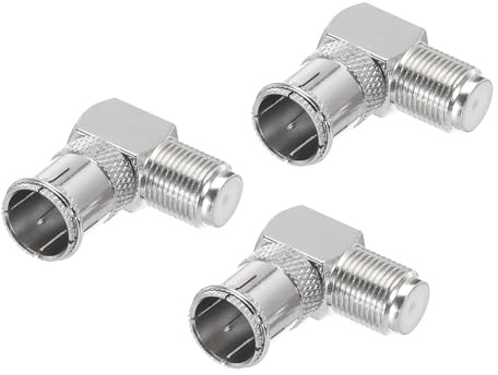 sourcing map 3pcs Right Angle Coaxial Connector Quick Push on F Male to F Female Adapter 75 Ohm Waterproof for Coaxial Cable, Wall Mounted TV, Cabinet
