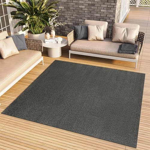 TAPISO Mono Quadrat Teppich Dunkelgrau Indoor Outdoor 160 x 160 cm | Kurzflor UV-beständig Einfarbig Wohnzimmer Schlafzimmer Kinderzimmer Modern Design OEKO-TEX