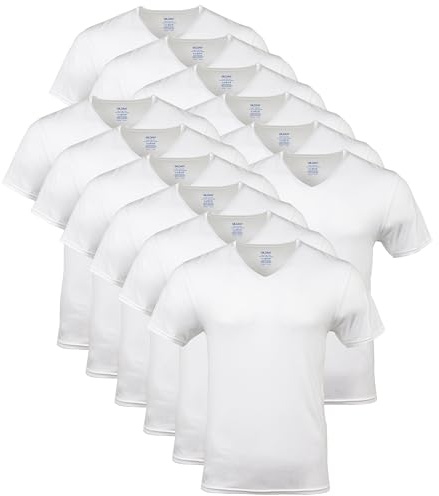 Gildan Men's V-Neck T-Shirts, Multipack, Style G1103, White (12-Pack), Large