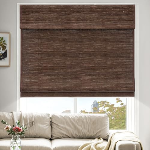 MiLin Roman Shades for Windows Cordless Blackout Roman Window Shades Blinds 100% Natural Linen Hand-Made - Belgian Chocolate (with Lining, Block 100% Light) 44 W x 48 H