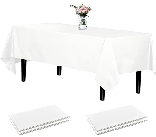 Newthinking Einweg Party Tischdecken, Rechteckig, 137 x 274 cm, 4 Stück, Kunststoff-Tischdecke für Party, Hochzeit, Grillen,Picknick, Weihnachten (Weiß)