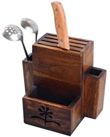 Messerblock Ohne Messer Multifunktions-Kinfe-Block-Teak Geschnitzter Blumen-Aufbewahrungshalter-Haushalts-dauerhafter Messer-Ständer Für Küche Unbestückte Messerblöcke
