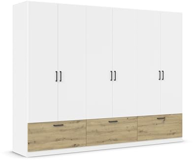 Rauch Möbel BARI, Kleiderschrank, Farbe Weiß/Eiche Artisan, Breite 271 cm | Schrank, 6-türig, 3 Schubladen, für Schlafzimmer, Kinderzimmer, Babyzimmer, Homeoffice, Garderobe, Flur