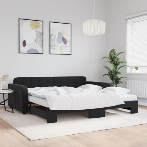 CKioict Palettenbett Modernes Bettgestell Jugendbett Tagesbett Ausziehbar mit Matratzen Schwarz 100x200 cm SamtGeeignet für Gästezimmer, B&Bs, Schlafzimmer