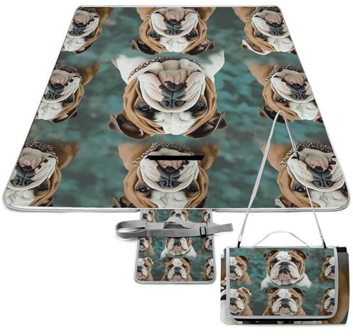 YHEGBFD Picknickdecke, lustige englische Bulldogge, Picknickmatte, faltbar, kompakt, Stranddecke für Frühling, Sommer, Camping, Park, Reisen, tragbare Campingdecke