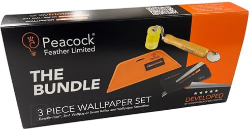 The Peacock Bundle - 3 Piece Wallpaper Hanging & Decorating Tool Set – Includes Smoother, Precision Trimmer & Seam Roller – Ideal Wallpaper Tools for DIY Installation & Home Improvement Projects