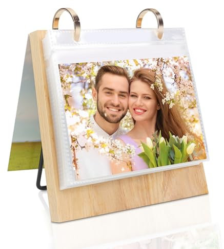 ZEEYUAN Album fotografico 10x15 da tavolo Calendario in legno Inserisci album fotografico, Cornice per foto multiple