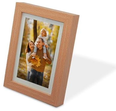 Aktual - Marco de fotos 15x20 cm color Roble hecho de madera MDF - Marcos de Fotos con panel de Cristal - Portafotos muy bonitos ideal para decoración - Contiene paspartú extraíble de cartón