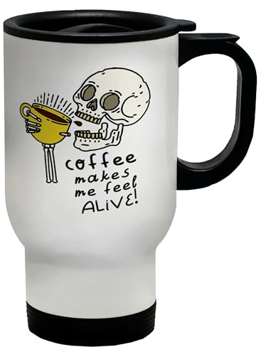 Shopagift Coffee Makes me Feel Alive Travel Mug Funny Skull Stainless Steel 14oz Cup