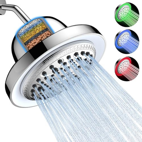 LED Duschkopf Regendusche 6,3 Zoll, FEELSO 7 Strahlarten Hochdruck Regenduschkopf mit Filter für Duschbrause, Keine Bohrungen erforderlich