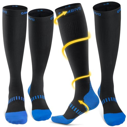 CAMBIVO Kompressionsstrümpfe Herren Damen 2 Paar, Stützstrümpfe Klasse 2 20-30 mmHg, Gepolsterte Kompressionssocken, Thrombosestrümpfe, Compression Socks für Flug, Schwellung, Sport, Reise, Alltag