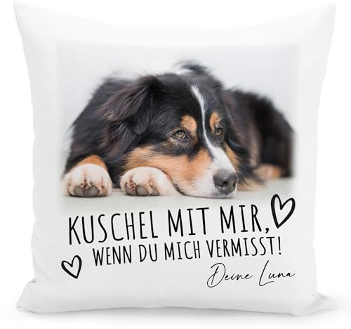 Andenken an verstorbenen Hund personalisiertes Kissen mit Foto Erinnerung | Personalisiert, weicher Bezug inkl. Füllung, 40 x 40 cm, inkl. Füllung & Bezug, Andenken an verstorbene Hunde