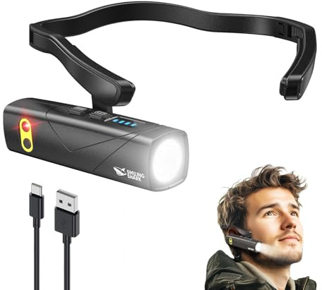 Smiling Shark Lampe Frontale Rechargeable, 2025 Nouveau Lampe Frontale LED 1000 Lumen Avec Sensor de Mouvement & 5 Modes de Lumière Blanche & Rouge Headlamp pour Adultes Camping Randonnée Réparations