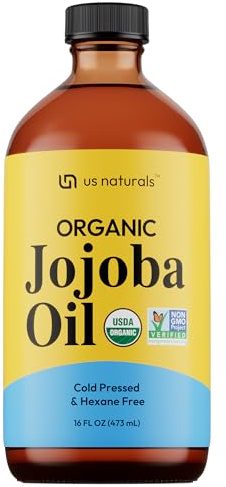 Us Naturals 16oz Organic Jojoba Oil – Glass Bottle – USDA Certified Organic & Non-GMO – 100% Pure, Cold-pressed, Unrefined, Hexane-free – Premium Glow-Boosting Oil