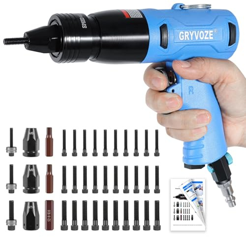 GRYVOZE Pneumatic Rivet Nut Gun with Self-Locking Head Gun M6, M8, M10 Mandrels