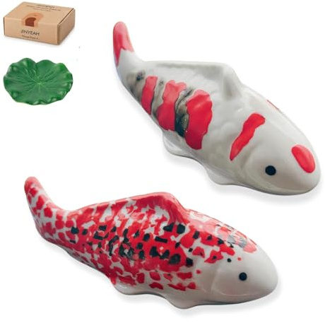 JINYEAH Koi Fish Pond Decor Ceramic Fake Fish Floating 4″ Aquarium Decor Floating Koi Pond Swimming for Birdbath Pond Fountain Fake Aquarium Tea Pet- New