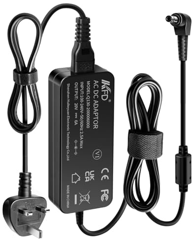 20V/19V 6A 120W Power Supply Adapter for TobenONE DisplayLink Docking Station ASUS ROG Strix XG27AQDMG Gaming Monitor ExperCenter PN65 PN64 PN54 NUC 15 Pro Plus/14 Pro AI MINI PC AC Power Cable PSU
