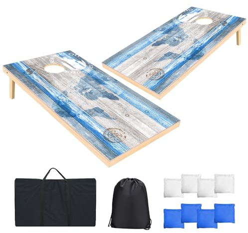 121x60cm Cornhole Verordnung Größe Massivholz Sackloch Spiel Set mit 2 Corn Hole Boards, 8 Sitzsack und 1 Tragetasche Cornhole Spiel für Draußen Strand Erwachsene Wettbewerbe Wurfspiel Corn Hole Spiel