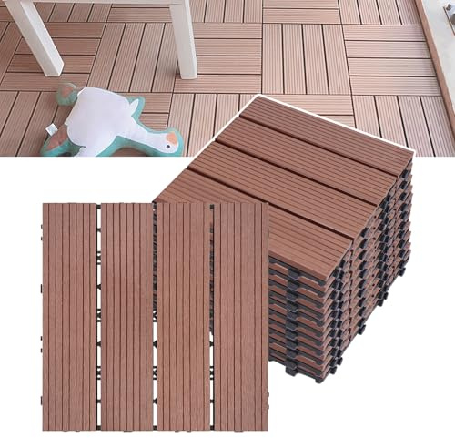 NAIZY WPC Terrassendielen 30x30cm Balkon Boden Terrassenfliesen 33 Stück mit Klicksystem, Balkon Bodenbelag Bodenfliesen für Balkon und Garten, 3㎡ Braun