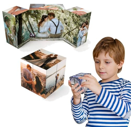 Personalisierte 3D Drehbare Würfel, Benutzerdefinierte Rotierenden Cube mit 11 Fotos, Geburtstag Weihnachten Personalisierte Geschenke für Kinder, Familie, Freunde