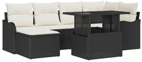 vidaXL Modulär Utomhussoffgrupp Med Kuddar Svart Poly Rattan För Patios Och Balkonger