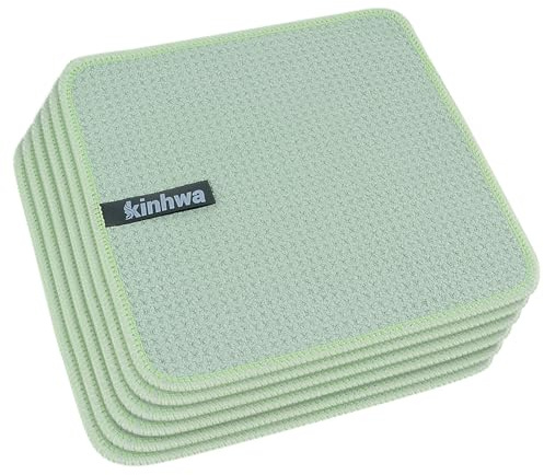 KinHwa Spültücher grün Spüllappen waschbar Spültuch Waffeltuch 20x20cm | Mikrofaser Putzlappen , Barista tuch, fusselfrei streifenfrei, stark saugfähig, schnell trocknend, küchenlappen 6 Stück