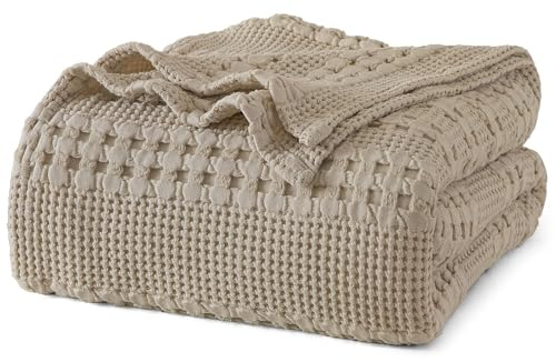 PHF 100% Cotton Waffle Weave Blanket King Size 220x240cm, Oeko-TEX Certified Pre-Washed Soft Lightweight & Breathable Throw Blanket, Luxury Aesthetic Woven Bedding for Home Decor, Simply Taupe