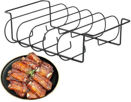 Rib Rib - Rostat Grillkött Grillställ i stål | Rostfri riib steei rostning och hållare för rökare | Kökstillbehör utomhus | Passar 4 rack | Picknick par