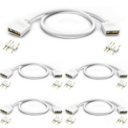 RUNCCI-YUN 5 Pièces Câble répartiteur ARGB 5V 3 broches câbles d'extension 3 broches,Répartiteur de Ventilateur femelle vers femelle pour ventilateurs RGB PC et bandes LED (30 cm, blanc)