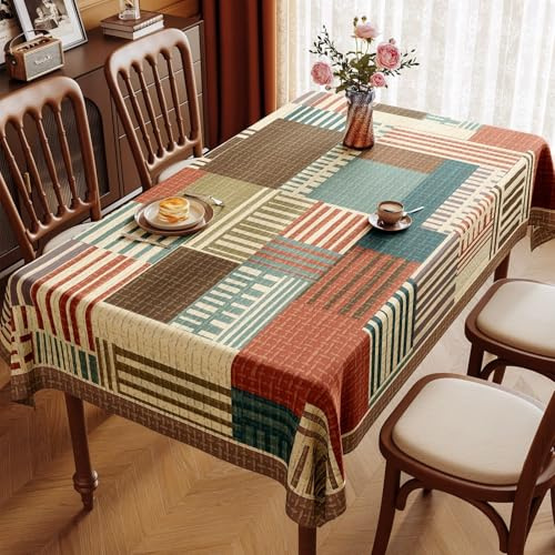 Fansu Mantel Hule Exterior Jardin Impermeable, Manteles Antimanchas Rectangular Mantel Mesa Plastico PVC Estilo Vintage para Fiesta Cumpleaños Picnic Cocina Comedor (Estilo Vintage,100x160cm)