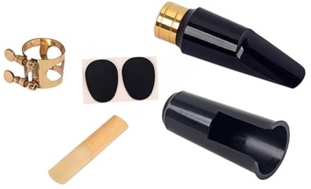 BAZEITFLOW Altsaxophon Set mit Kupferring Blattschraube Kissen und Kappe Ersatz für Kaputte Teile Inklusive Metallverschluss Stabilisiert für Bessere Performance Gold Schwarz