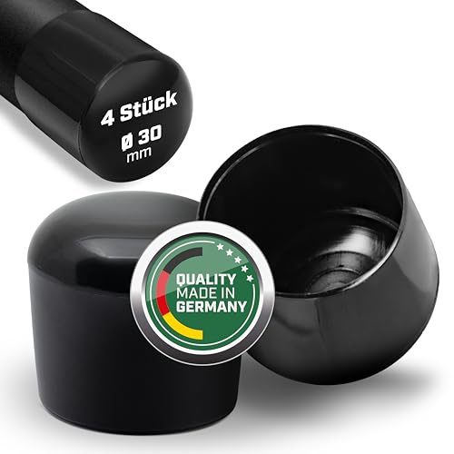 plasticmetall® Schutzkappen 30 mm aus PVC [4 STK] I Stuhlbeinkappen Rund - Idealer Schutz für Stuhlfüße, Tischbeine, Gardinenstange & Mehr I Formstabile Rohr-Endkappen, Abdeckkappen, Gleiter