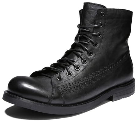 ENWIND Bottes de Moto en Cuir pour Hommes à Lacets, Bottes de Combat, Talon Bas Bottines la Cheville