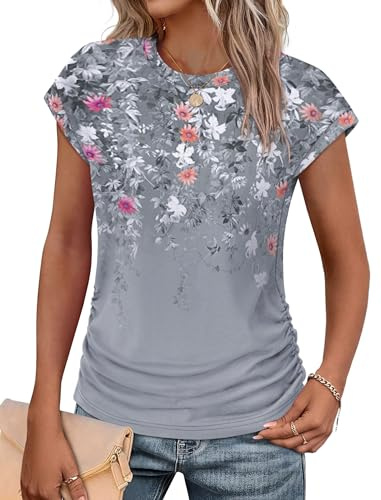 Blouses for Women Dressy Casual Tops Summer Outfits Business Casual Work Clothes Maternity Ladies Shirts Trendy Date Night Outfit for Women Fahion 2026 Grey Floral L