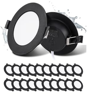 Pack 20 Ojos de Buey LED Para Techo Negro 5W 3000K 450lm Agujero Ø75-90mm | Negro 3000K 20 unidades