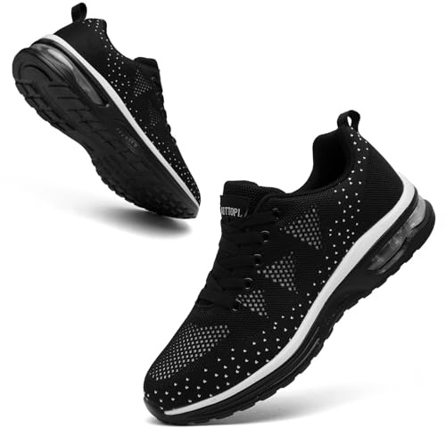 NUTTOPL Scarpe Donna Sneakers Respirabile Leggero Scarpe da Ginnastica Corsa Camminata Tennis Outdoor Fitness Jogging Palestra Casual Scarpa Nero Bianco 39 EU