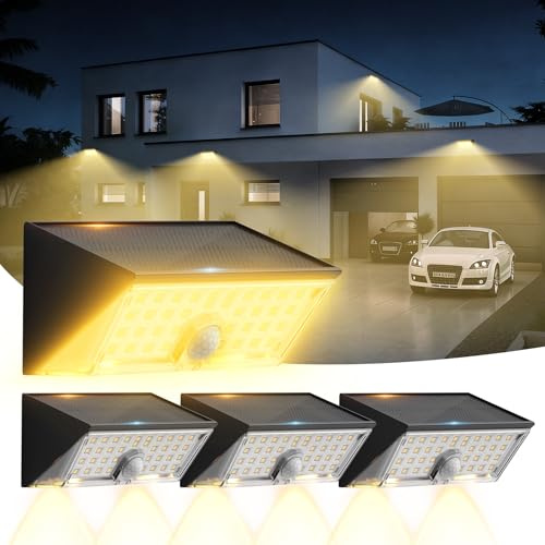 Smiling Shark WL-06L Lampe Solaire Extérieur Detecteur de Mouvement, Double Fonction Applique LED Murale Solaire Exterieur 4 Modes IP65 Projecteur Solaire Blanc Chaud pour Jardin Garage, Lot De 4