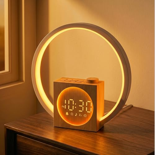 ARTINABS Éveil Lumière, Simulateur d'Aube et Crépuscule avec Anneau Tactile 360°, 12 Couleurs, 30 Sons Naturels, Affichage Variable, Veilleuse Enfant, Snooze, Sleep Timer, Déco, Idée Cadeau