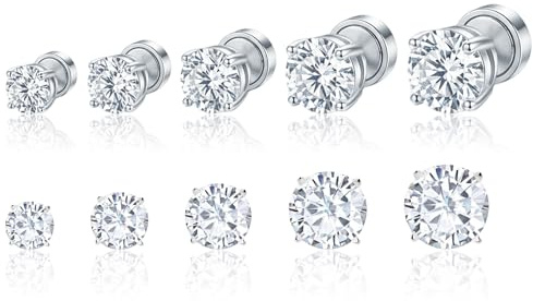 GWEOR 5 Paires Boucle Aimantée Homme, Acier inoxydable Magnétique Boucle d'oreille pour Homme Femme Non-piercing Clip on Clou d'oreille Zircone 4-7mm