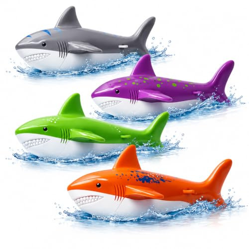 TK Gruppe Timo Klingler 4X Haie für Kinder & Erwachsene - Pool & Schwimmbad - Wasserspielzeug für Tauchspielzeug zum Tauchen - Tauchringe & Tauchstäbe (4X Hai)