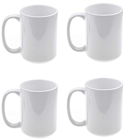 SFS BLANK Big Mug White Ceramic 15 ounces (12,7 x 10,6 cm) Dye Heat Transfer Coated Glossy Sublimation Coffee set 4 Pieces Diswashable Microwave Safe