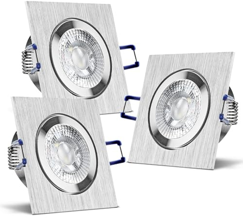 trendlights24 Mare IP44 Bad LED Einbaustrahler 230V Aluminium eckig 3 Stufen dimmbar ultra flach 35 mm 3er Set 5W Warmweiß Einbauspots für Feuchtraum
