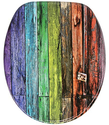 Sanilo Abattant WC, Grande sélection de lunettes de toilette en bois, Finition de haute qualité, Charnières robustes, Fixation facile (Rainbow)