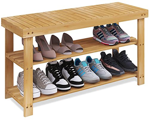 SMIBUY Estante de bambú para Zapatos, 86 x 28.5 x 45.5 cm, Organizador de Zapatos de 3 Niveles para Entrada, Pasillo, baño, Sala de Estar (Natural)