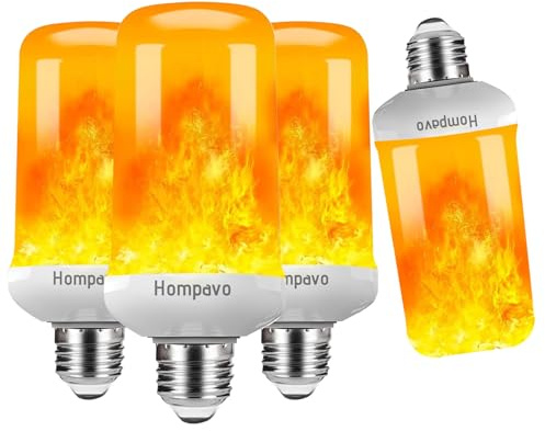 Hompavo - LED Flammenförmige Glühbirnen, 4 Flacker-Modi, Richtungsänderungsmodus, E26/E27 Fassungen, Indoor Outdoor für Halloween Party, Weihnachten zu Hause, 4 Stück, Weiß